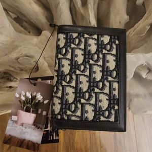 Dior Oblique Canvas Passport Holder in Black and Beige